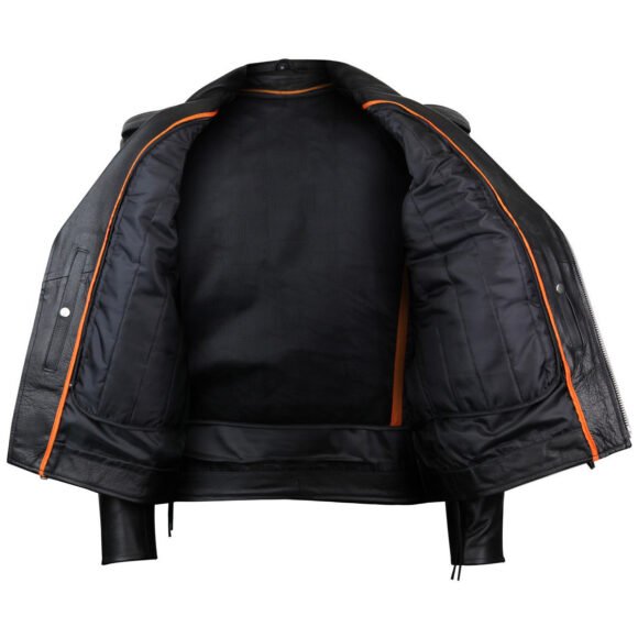 vance leathers mens classic motorcycle black leather jacket w/ conceal carry pockets, zip out insulated liner and side laces