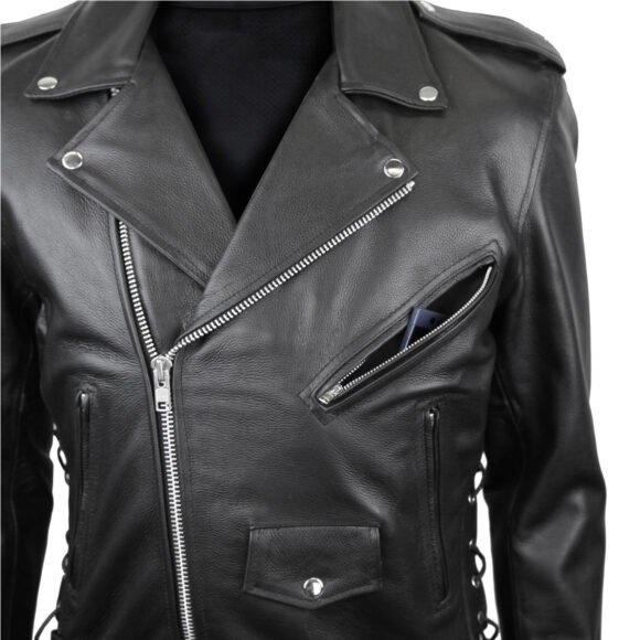 vance leathers mens classic motorcycle black leather jacket w/ conceal carry pockets, zip out insulated liner and side laces