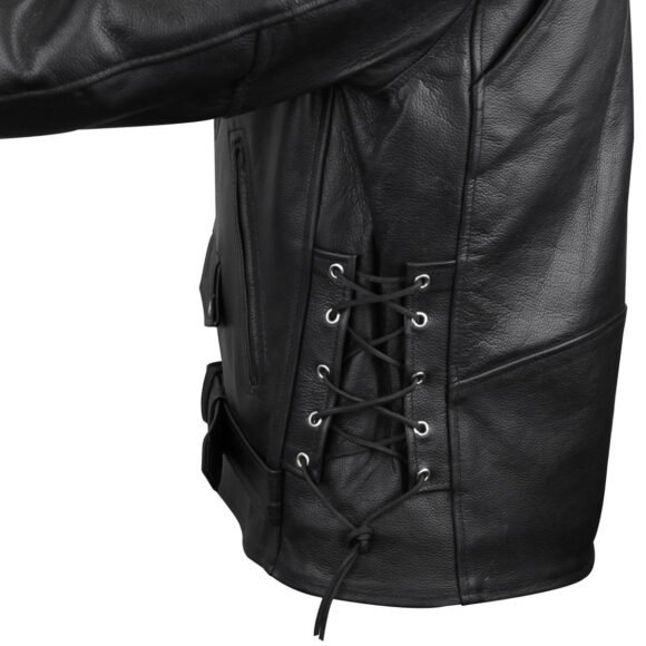 vance leathers mens classic motorcycle black leather jacket w/ conceal carry pockets, zip out insulated liner and side laces