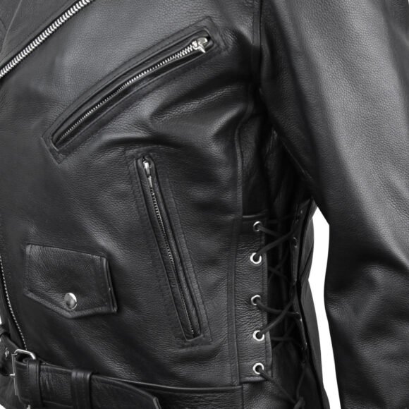 vance leathers mens classic motorcycle black leather jacket w/ conceal carry pockets, zip out insulated liner and side laces