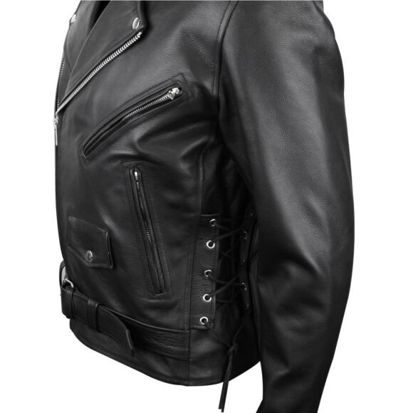 vance leathers mens classic motorcycle black leather jacket w/ conceal carry pockets, zip out insulated liner and side laces
