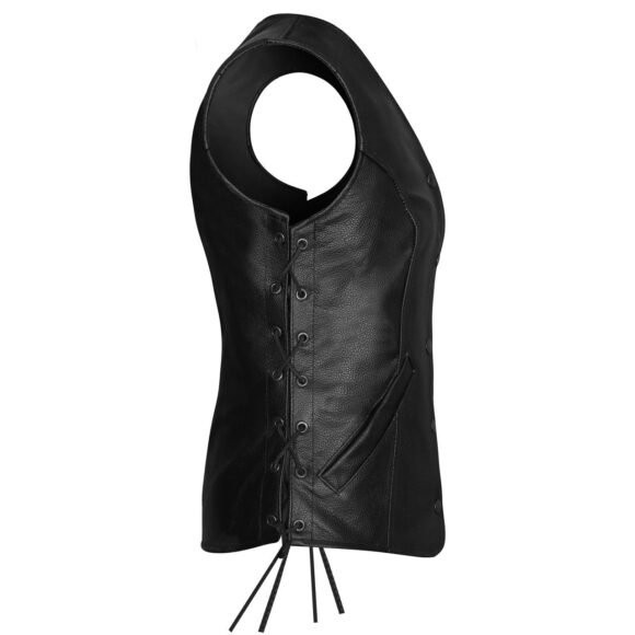 ladies leather economy five snap vest | lace side