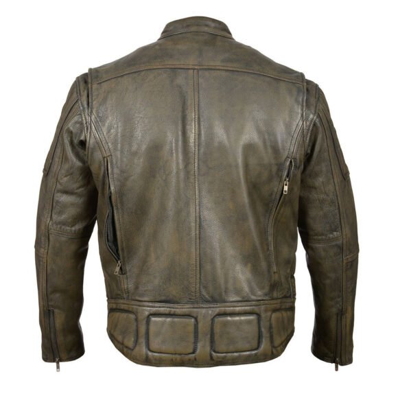 high mileage hmm542db men's distressed brown premium cowhide vented and padded biker scooter jacket