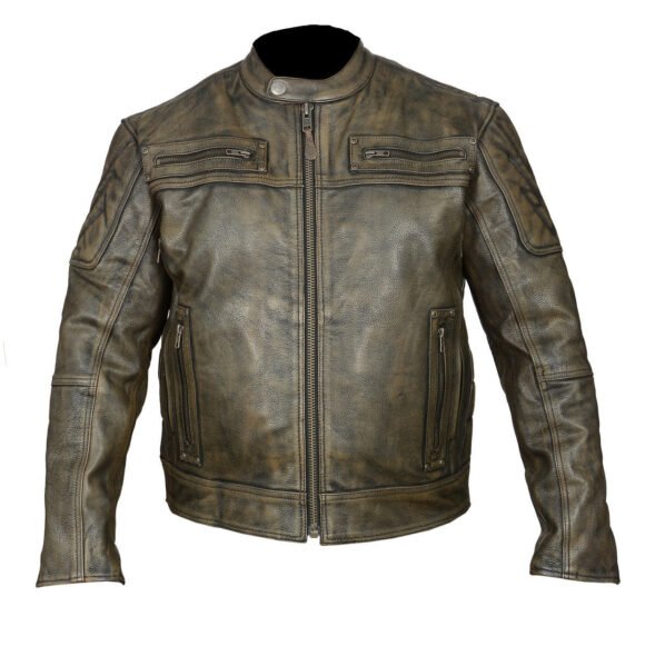 high mileage hmm542db men's distressed brown premium cowhide vented and padded biker scooter jacket