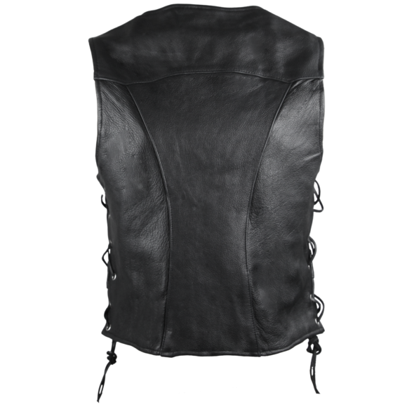high mileage womens black cowhide vest | side lace