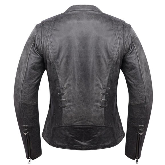 high mileage womens gray distressed goat skin leather jacket | lace | studs | fashion jacket