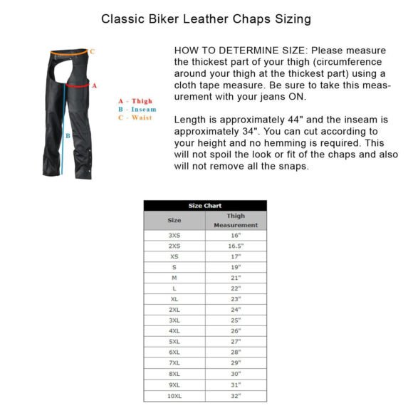 vance leather unisex classic black leather biker motorcycle riding chaps