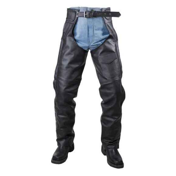 vance leather unisex all season black zip out insulated thermal liner braided biker leather motorcycle chaps