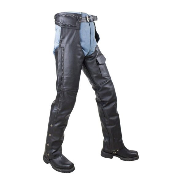 vance leather unisex all season black zip out insulated thermal liner braided biker leather motorcycle chaps