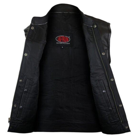 vance mens black leather biker club vest | side laces