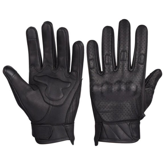 mens premium leather perforated cruiser gloves with knuckle protection touchscreen riding gloves