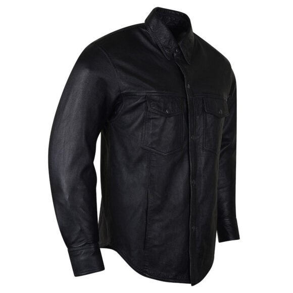 high mileage mens concealed carry black premium cowhide biker motorcycle leather shirt