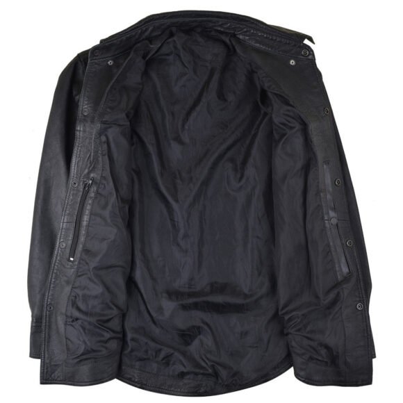 high mileage mens concealed carry black premium cowhide biker motorcycle leather shirt