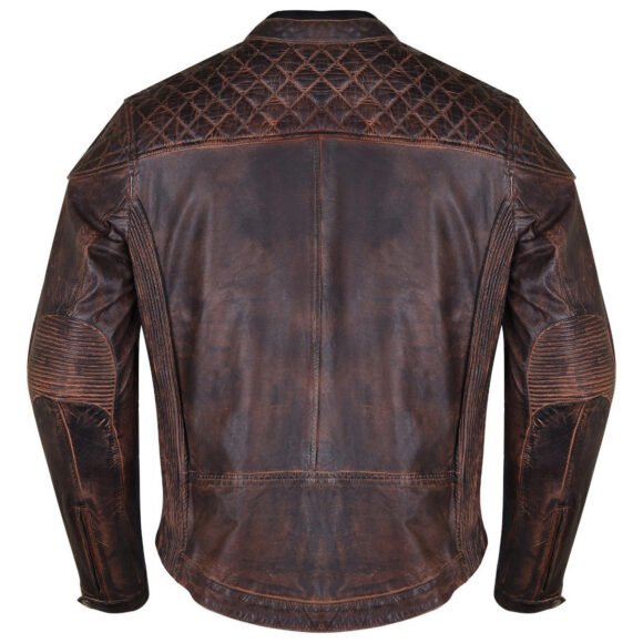 mens vintage brown premium cowhide diamond quilted shoulder leather biker motorcycle riding jacket