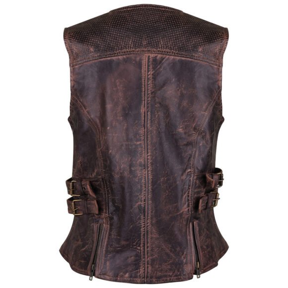 high mileage womens vintage brown cowhide vest | buckles