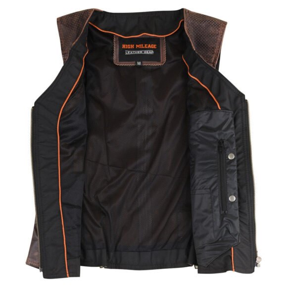 high mileage womens vintage brown cowhide vest | buckles