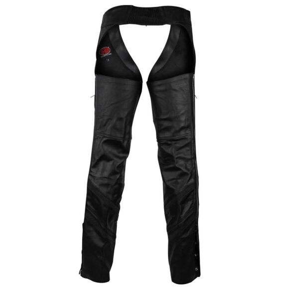 vance leather mens black reflective and vented premium cowhide leather biker motorcycle riding chaps