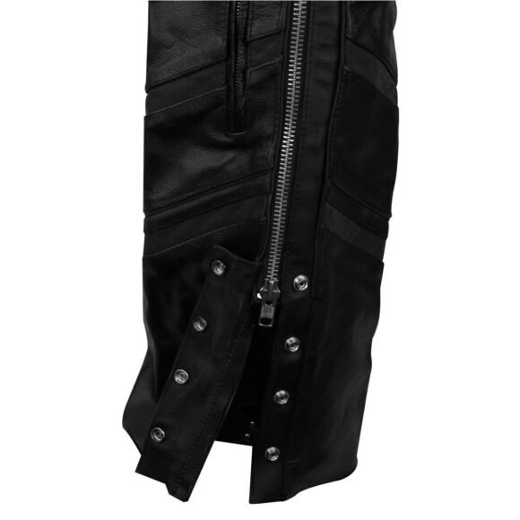 vance leather mens black reflective and vented premium cowhide leather biker motorcycle riding chaps