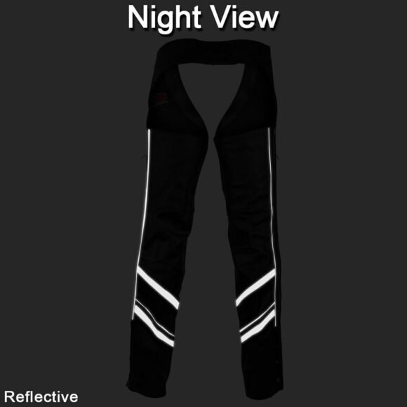 vance leather mens black reflective and vented premium cowhide leather biker motorcycle riding chaps