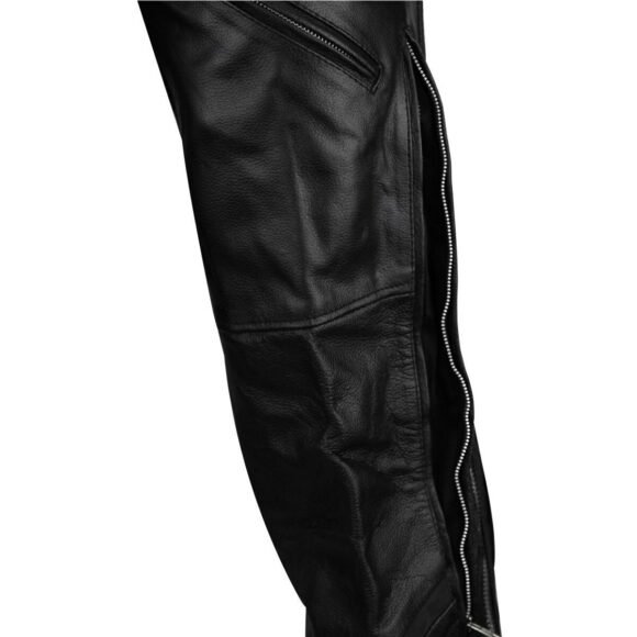 vance leather mens black reflective and vented premium cowhide leather biker motorcycle riding chaps