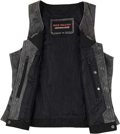 high mileage womens distressed gray soft goatskin vest | twill lace | grommets