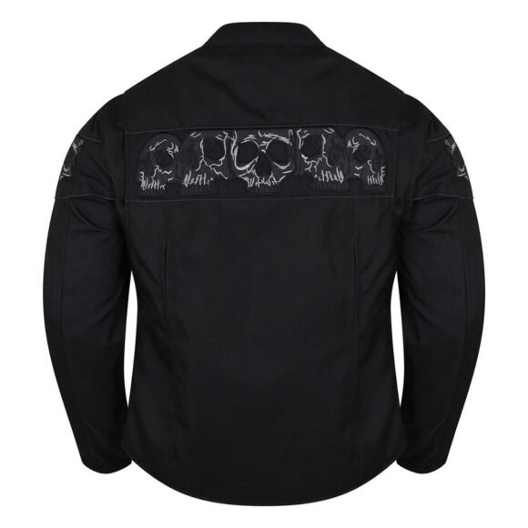 high mileage men's concealed carry black reflective skulls textile motorcycle jacket