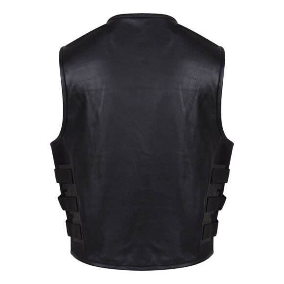 mens black swat style leather motorcycle vest