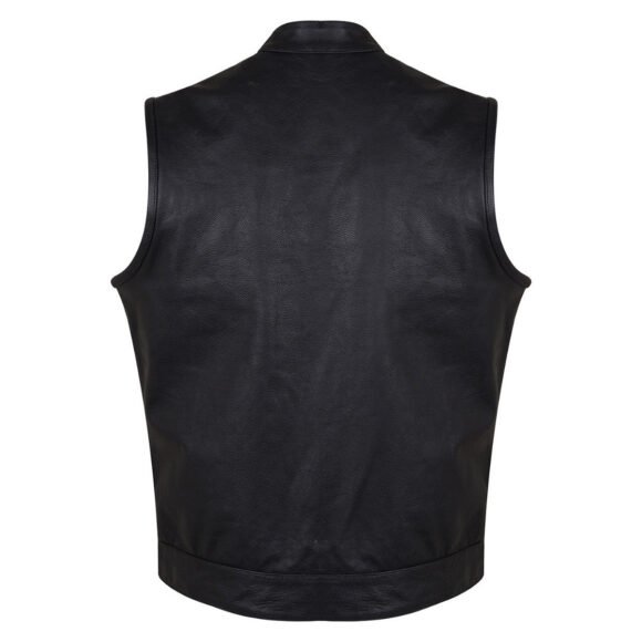 mens black leather concealed carry motorcycle vest
