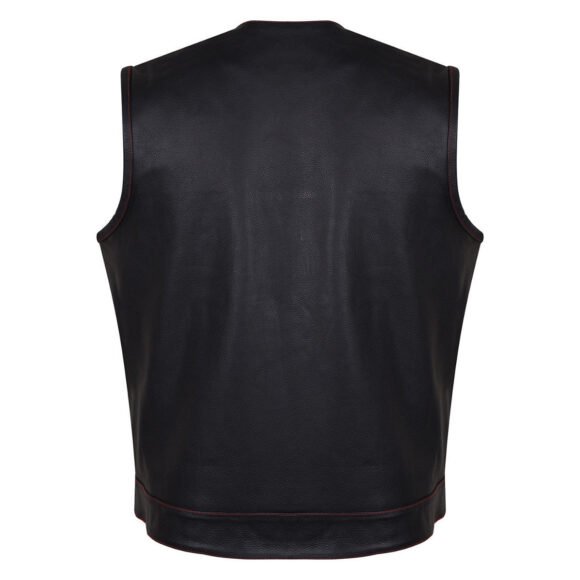 mens black premium cowhide club style vest | quick access ccw | red liner