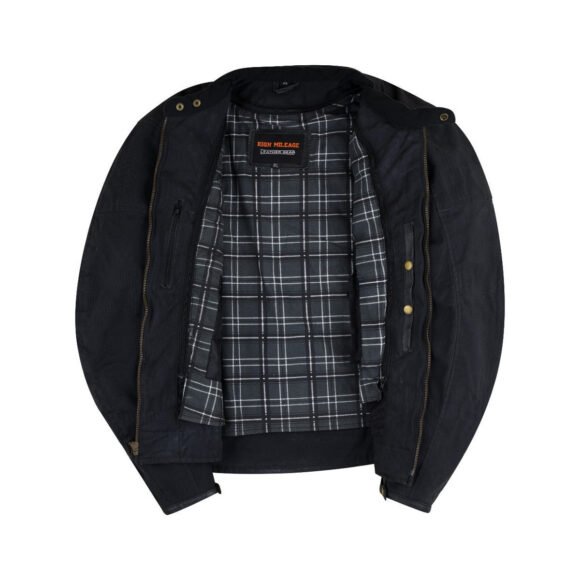 mens black waxed cotton cafe style scooter motorcycle jacket with ce armor