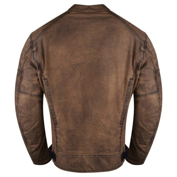 mens brown waxed cotton cafe style scooter motorcycle jacket with ce armor