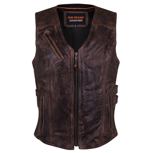 high mileage womens vintage brown cowhide vest | buckles