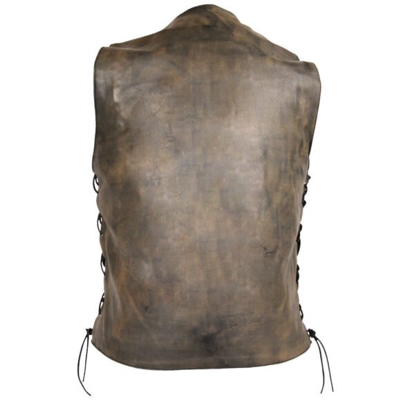 mens distressed brown cowhide ten pocket biker vest