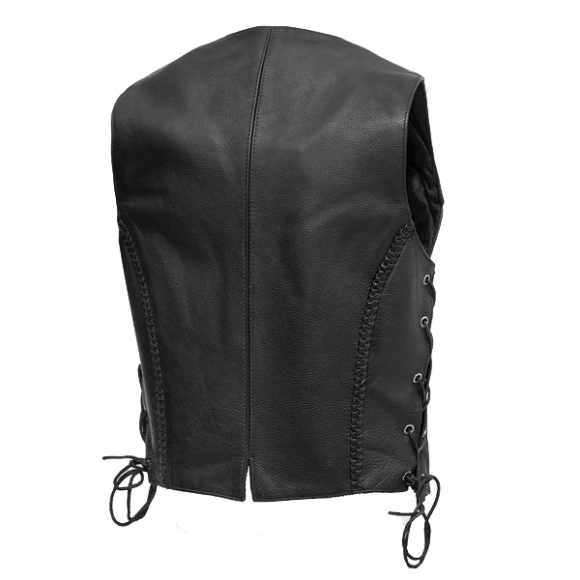 vance womens black leather vest | braided