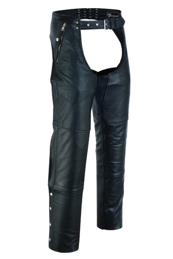 unisex black premium cowhide four pocket biker leather chaps