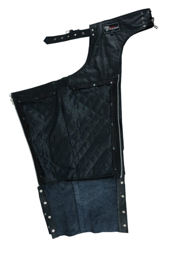 unisex black premium cowhide four pocket biker leather chaps