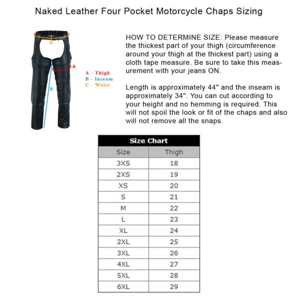 vance black four pocket biker leather motorcycle chaps unisex