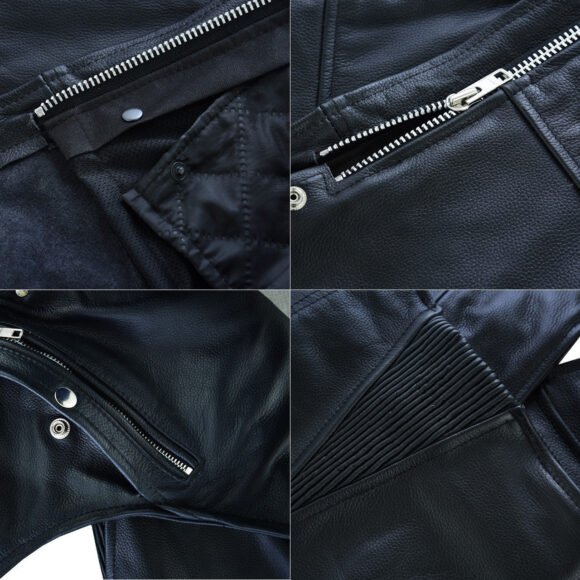 vance black four pocket biker leather motorcycle chaps unisex
