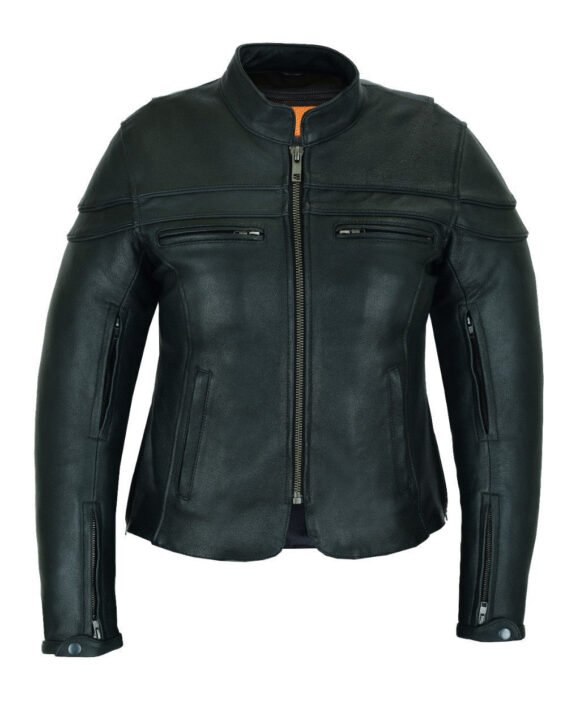 vance leather womens black soft cowhide scooter crossover biker jacket