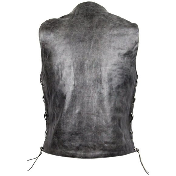 mens high mileage distressed gray cowhide ten pocket motorcycle vest