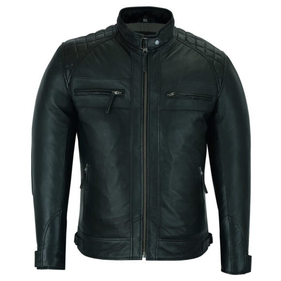 mens cafe racer gatsby black waxed lambskin motorcycle leather jacket