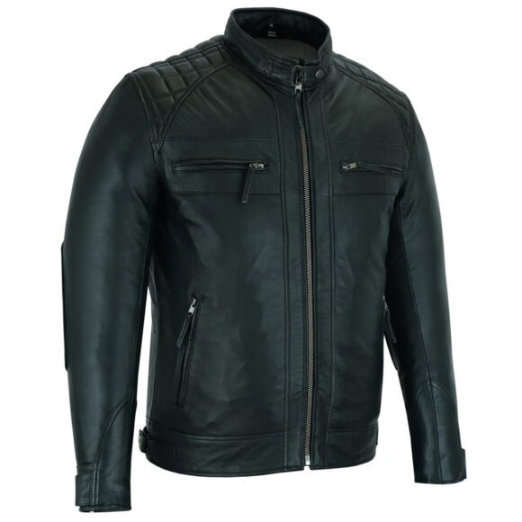 mens cafe racer gatsby black waxed lambskin motorcycle leather jacket