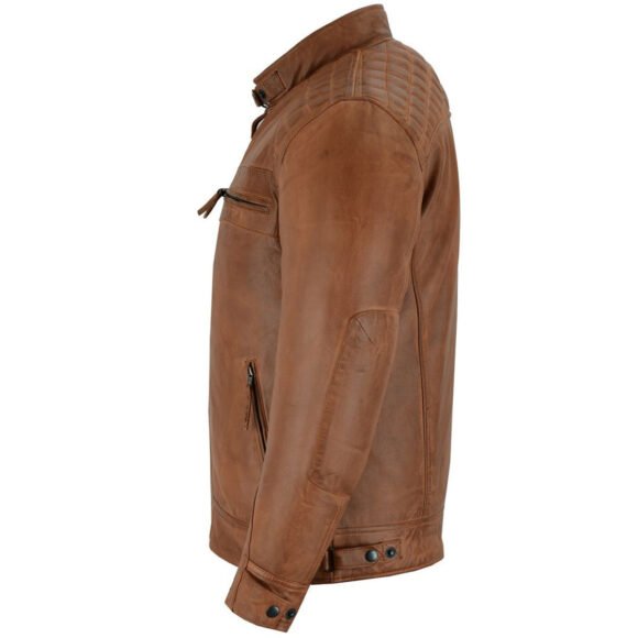mens cafe racer waxed lambskin austin brown biker jacket