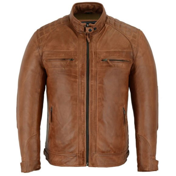 mens cafe racer waxed lambskin austin brown biker jacket