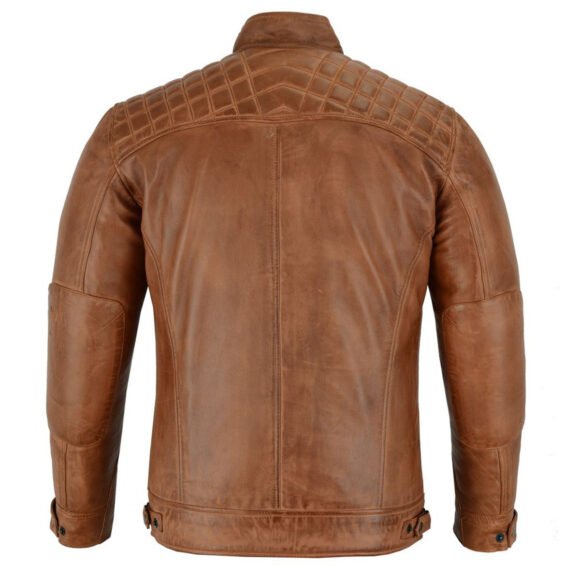 mens cafe racer waxed lambskin austin brown biker jacket