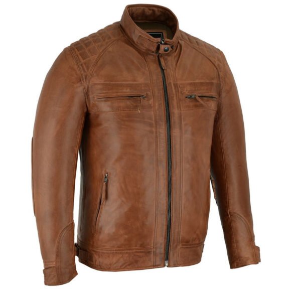 mens cafe racer waxed lambskin austin brown biker jacket