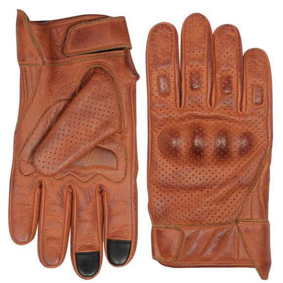 leathers mens premium waxed austin brown leather perforated riding gloves
