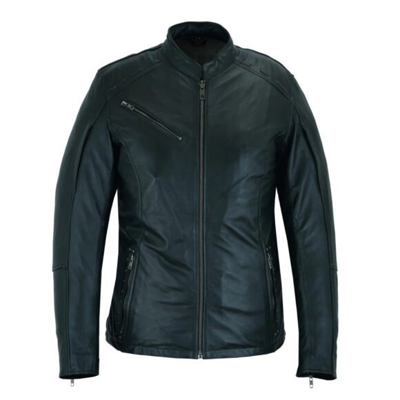 high mileage "roxy" womens black leather fashion jacket | fringe | rivet detail | lightweight