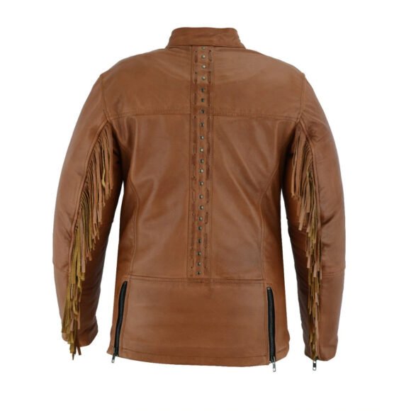 womens fringe | rivet brown leather fashion jacket | lightweight