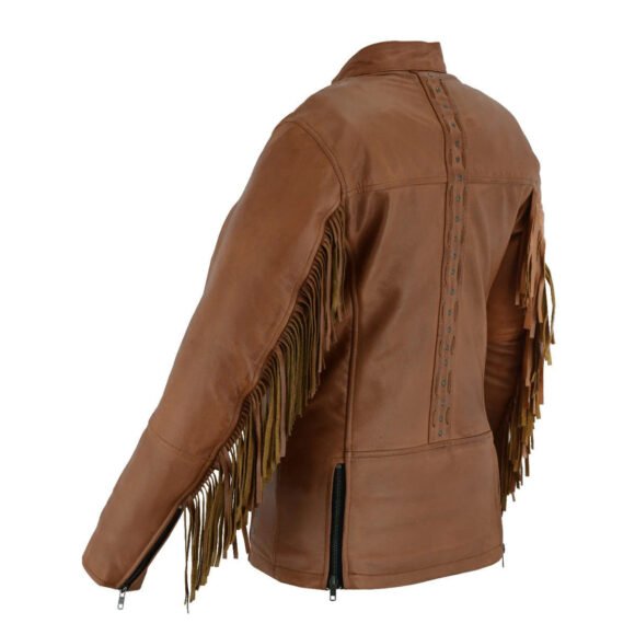 womens fringe | rivet brown leather fashion jacket | lightweight